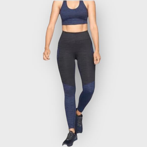 Outdoor Voices TechSweat 7/8 Leggings Medium Blue Black Colorblock High Rise - Picture 2 of 8